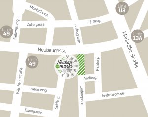 Das Marktgebiet in der Lindengasse/Ecke Neubaugasse