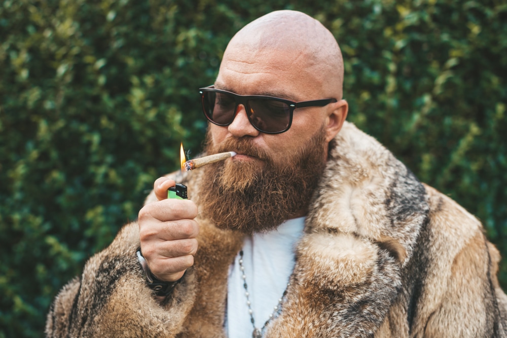 Portrait,Of,Posh,Chic,Virile,Bearded,Brutal,Man,Smoking,Marijuana