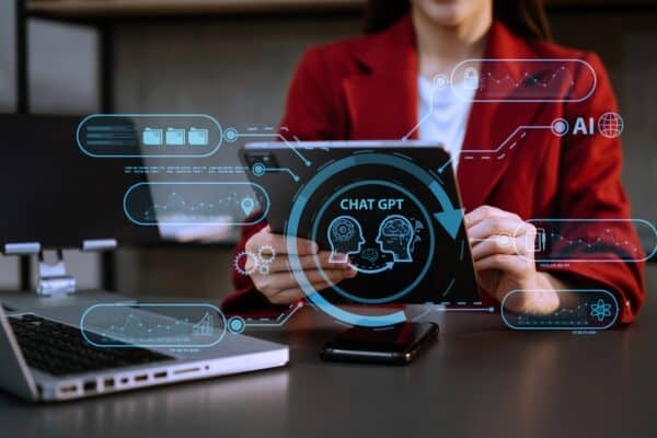 Woman,Using,Chatbot,In,Computer,And,Tablet,Smart,Intelligence,Ai chat