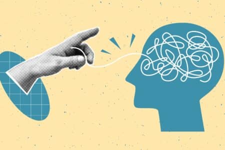 Collage,Of,Mental,Health,Concept,With,Halftone,Hand,And,Human