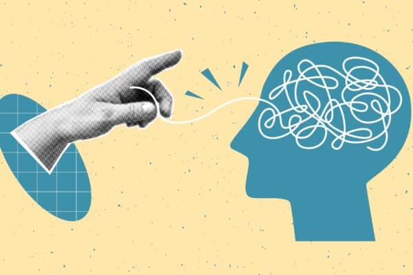 Collage,Of,Mental,Health,Concept,With,Halftone,Hand,And,Human
