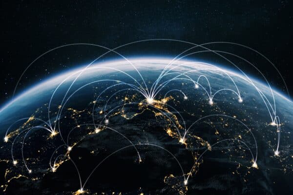 Night,Planet,Earth,From,Space,With,Light,Lines,Of,Communication