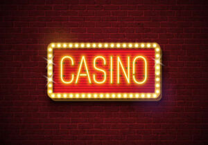 casino leuchtreklame illustration auf backsteinmauer hintergrund vektorlichtbanner oder helles