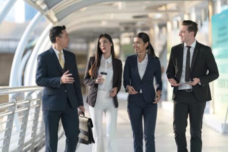 business people walking and talk to each other in utc
