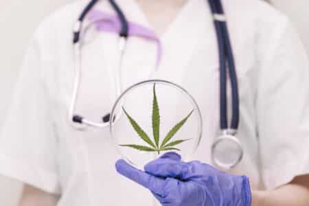 medical professional holding petri dish with canna utc