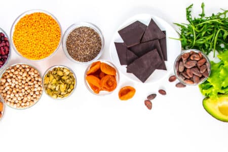 variety of healthy foods in glass bowls utc