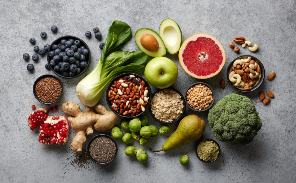 healthy food still life with assorted fruits utc