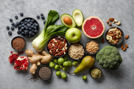 healthy food still life with assorted fruits utc